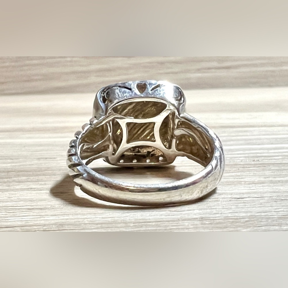 Designer Signed ATR Sterling Silver 14k Yellow Gold Diamond Cable Ring, Size 7 - Picture 4 of 11